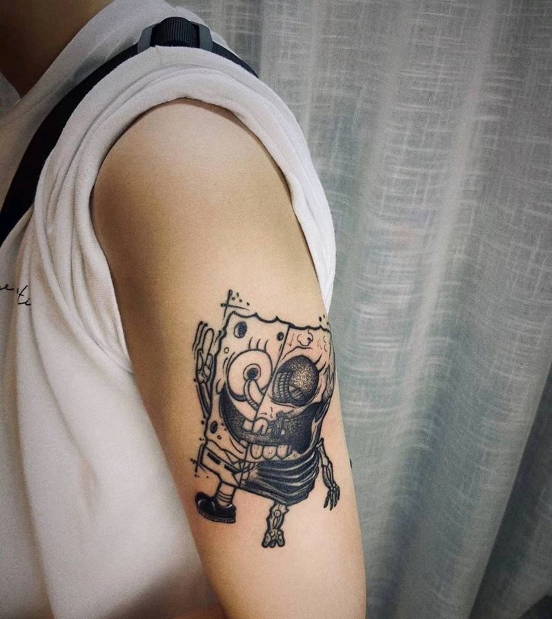 卡通动漫纹身图片_手臂腿部点刺辛普森海绵宝宝纹身图案