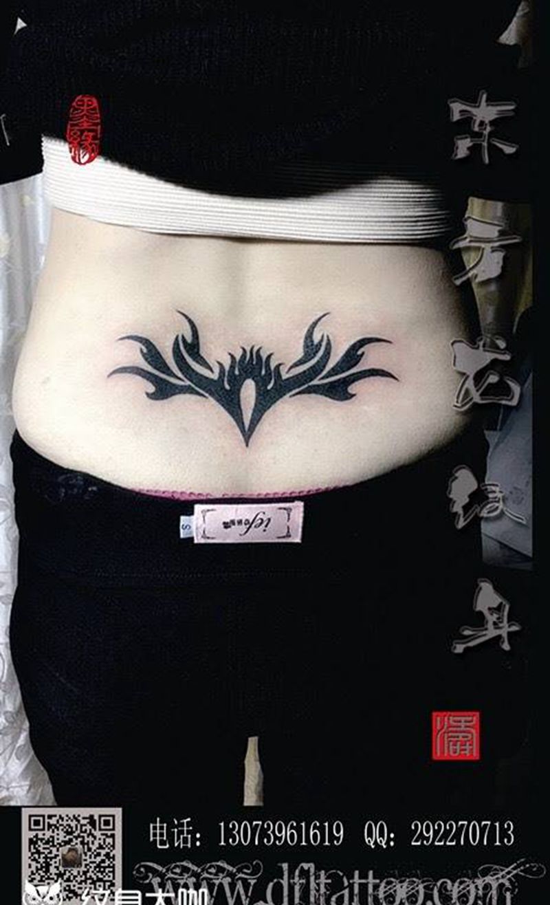 腰纹身，纹身图片_腰部成品传统植物图腾东方龙纹身图案