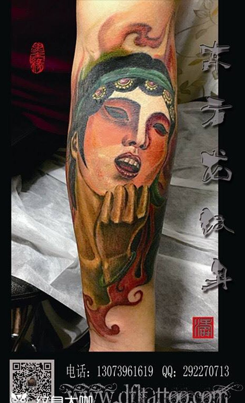 手臂纹身纹身图片_成品手臂人物纹身图案