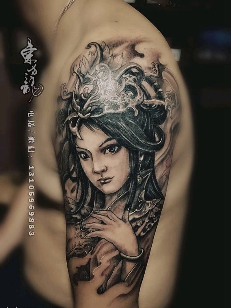 艺妓纹身图片_手臂人物成品纹身图案