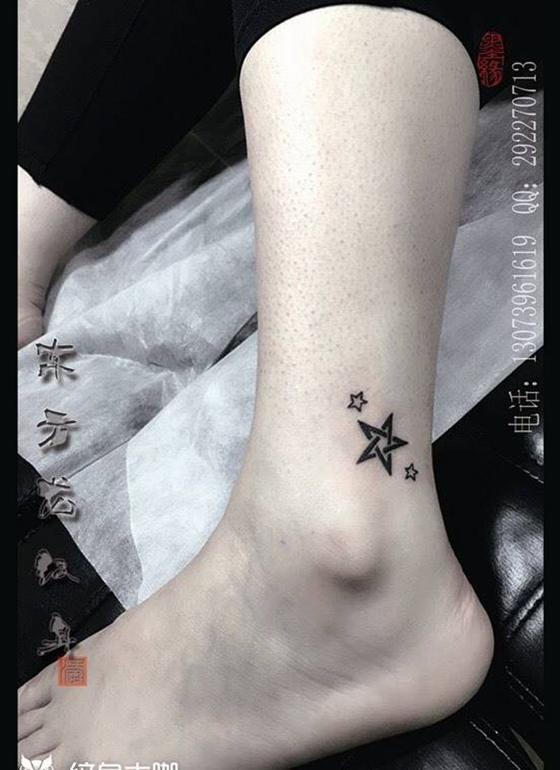 五角星纹身纹身图片_成品腿部脚部清新几何图腾东方龙福建纹身图案