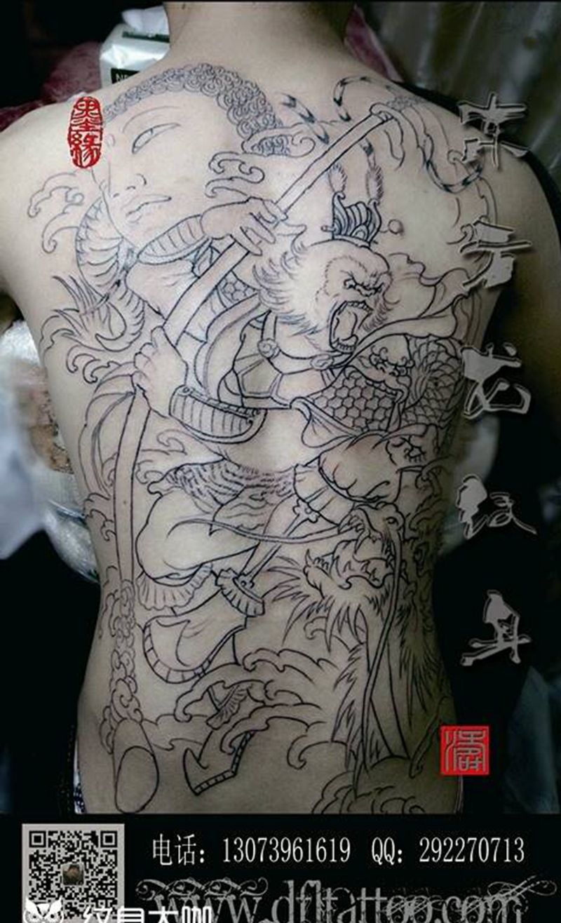 满背纹身纹身图片_背部传统鬼神纹身图案
