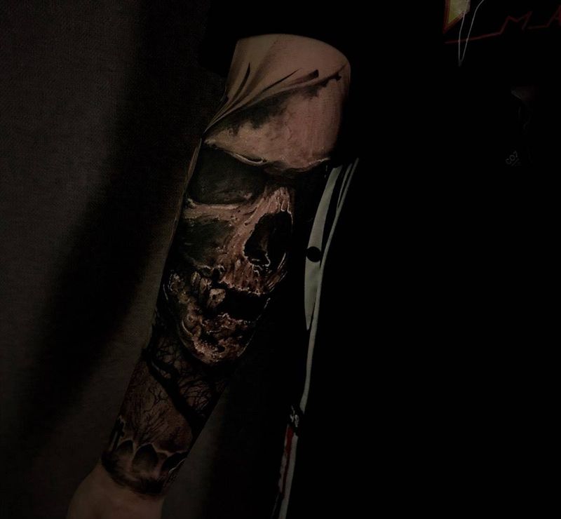 骷髅纹身图片_成品手臂欧美鬼神纹身图案