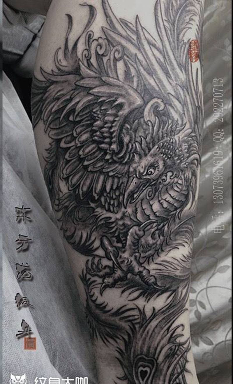 凤凰纹身纹身图片_成品腿部动物东方龙宁德纹身图案