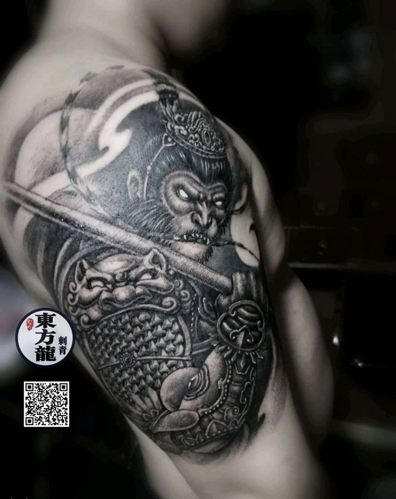 孙悟空纹身图片_手臂新传统孙悟空大圣纹身图案