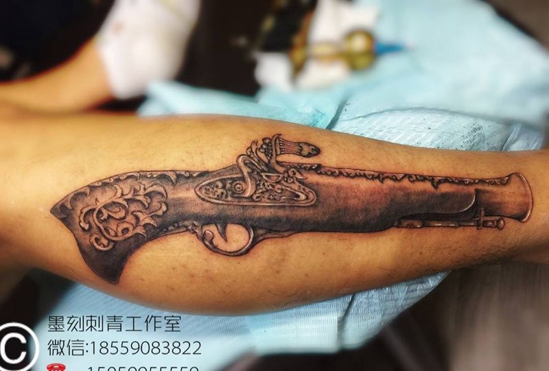 土铳纹身图片_成品腿部欧美静物纹身图案