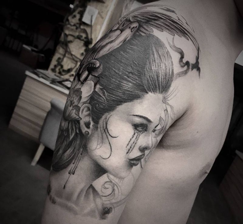 女纹身图片_成品手臂欧美写实人物纹身图案