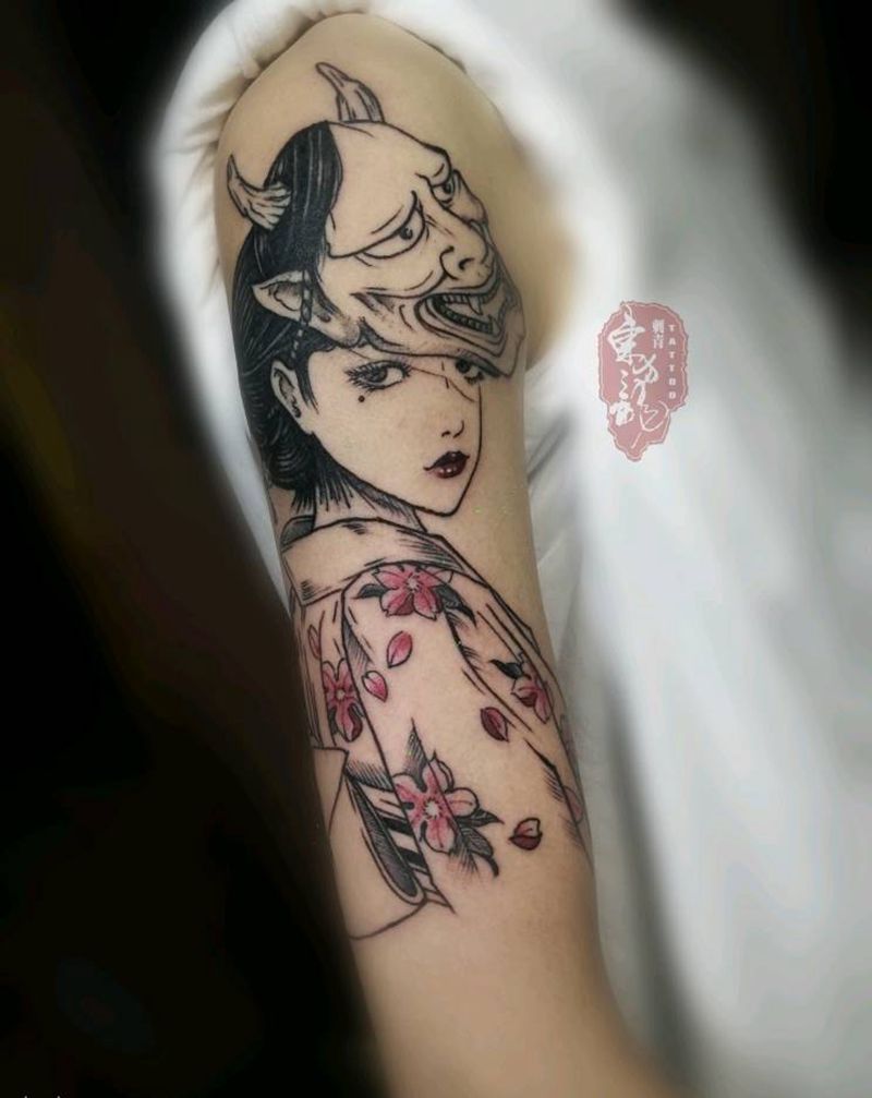 艺伎纹身纹身图片_手臂新传统艺伎纹身图案