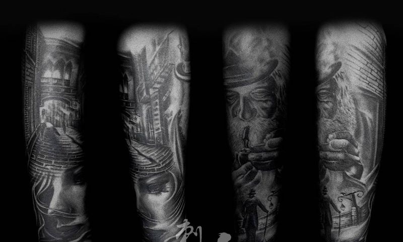 欧美老人纹身图片_成品手臂手部欧美写实人物纹身图案