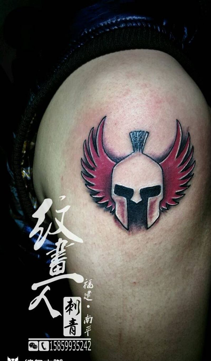 飞翔的勇士纹身图片_手臂欧美几何人物成品纹身图案