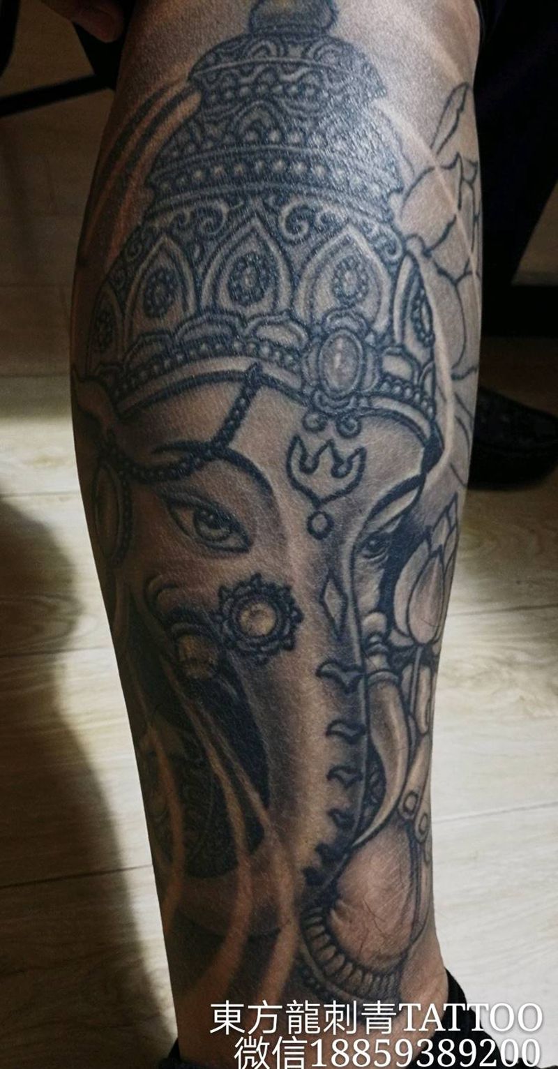 象神纹身纹身图片_腿部传统宁德福建成品纹身图案