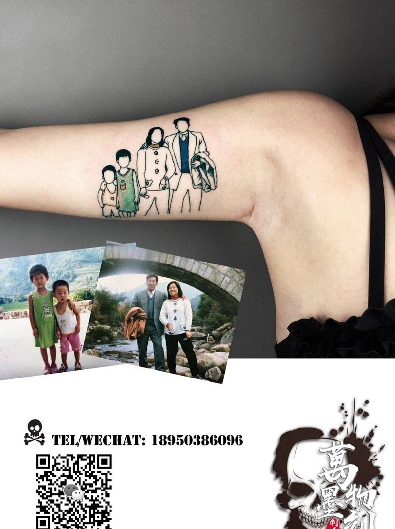 全家福简笔画纹身图片_手臂手部几何点刺纹身图案