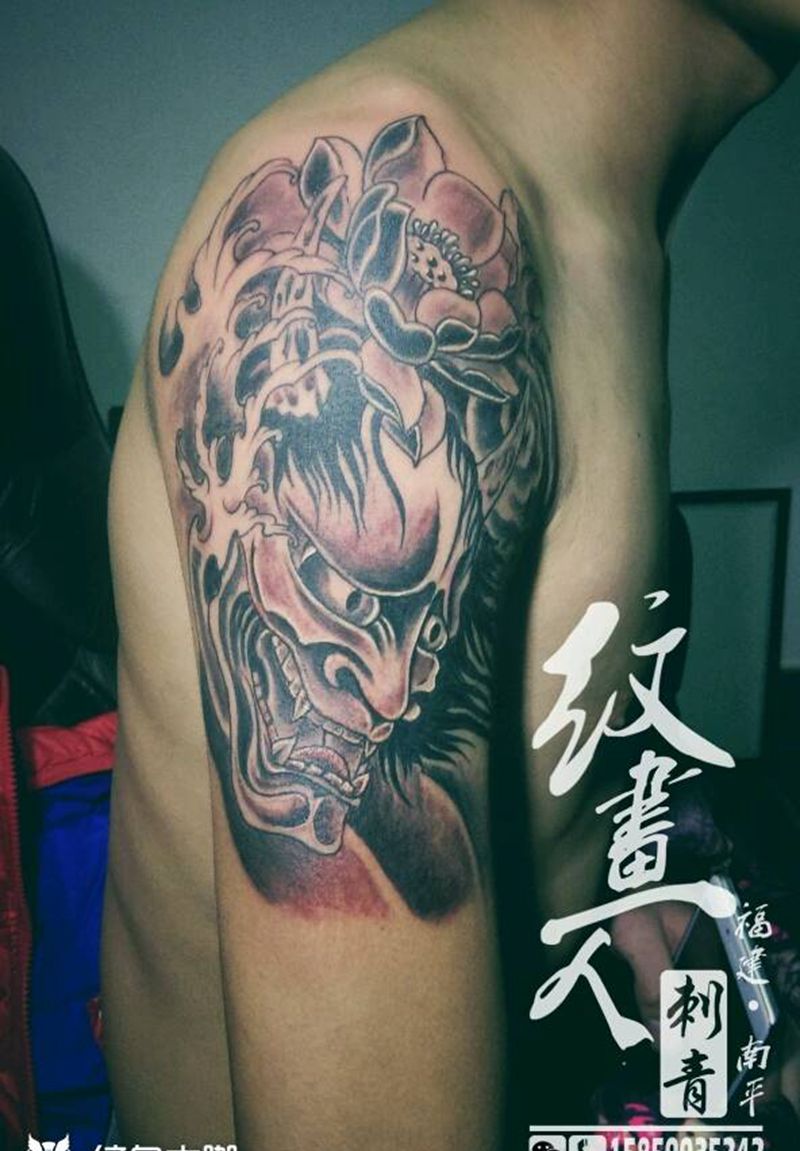 原创般若纹身图片_手臂传统鬼神原创成品纹身图案