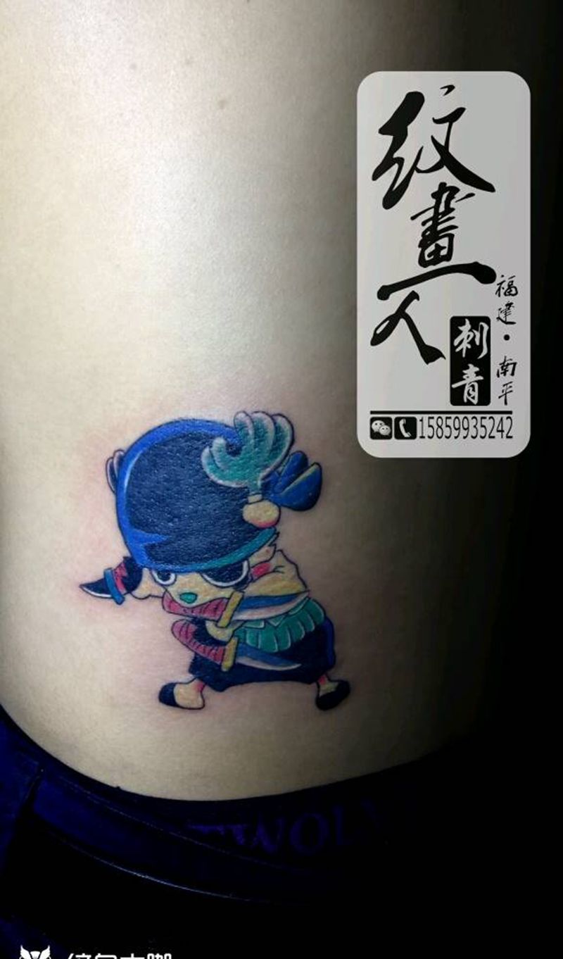 海贼王  三刀流乔巴纹身图片_腰部欧美清新动物人物成品纹身图案