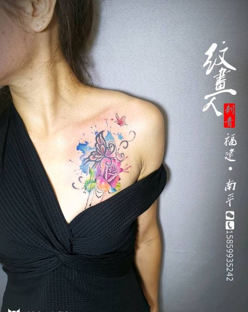 图腾改水彩纹身图片_胸部水彩图腾纹身图案