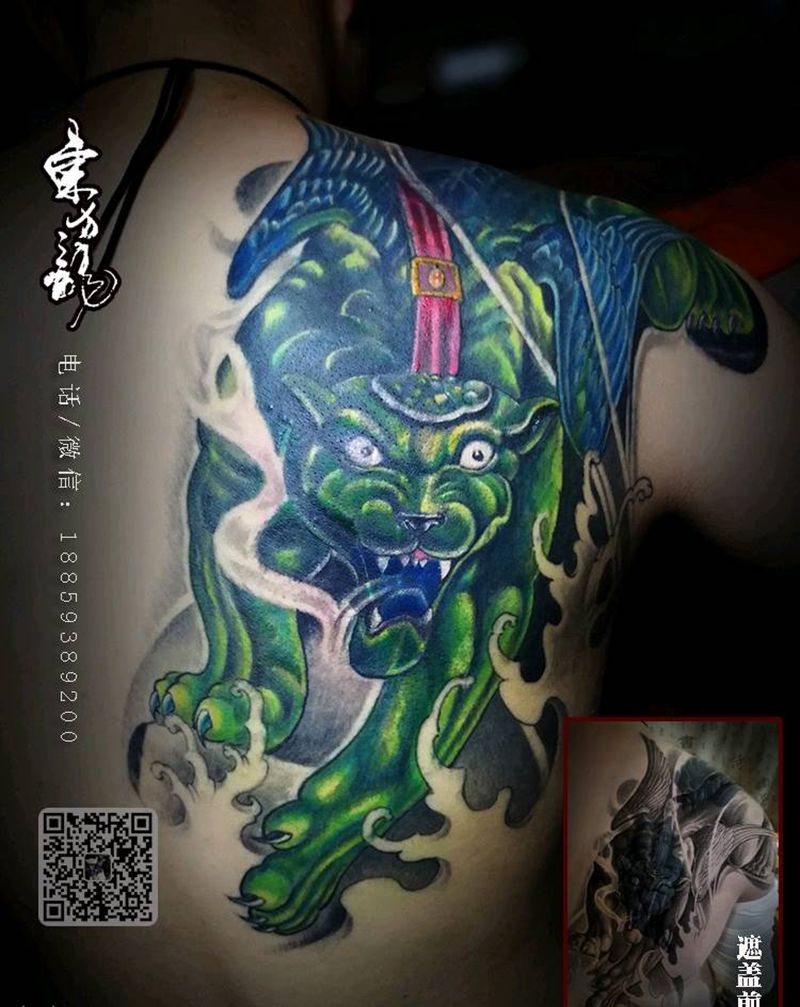 暴力遮盖纹身图片_背部宁德福建东方龙纹成品纹身图案