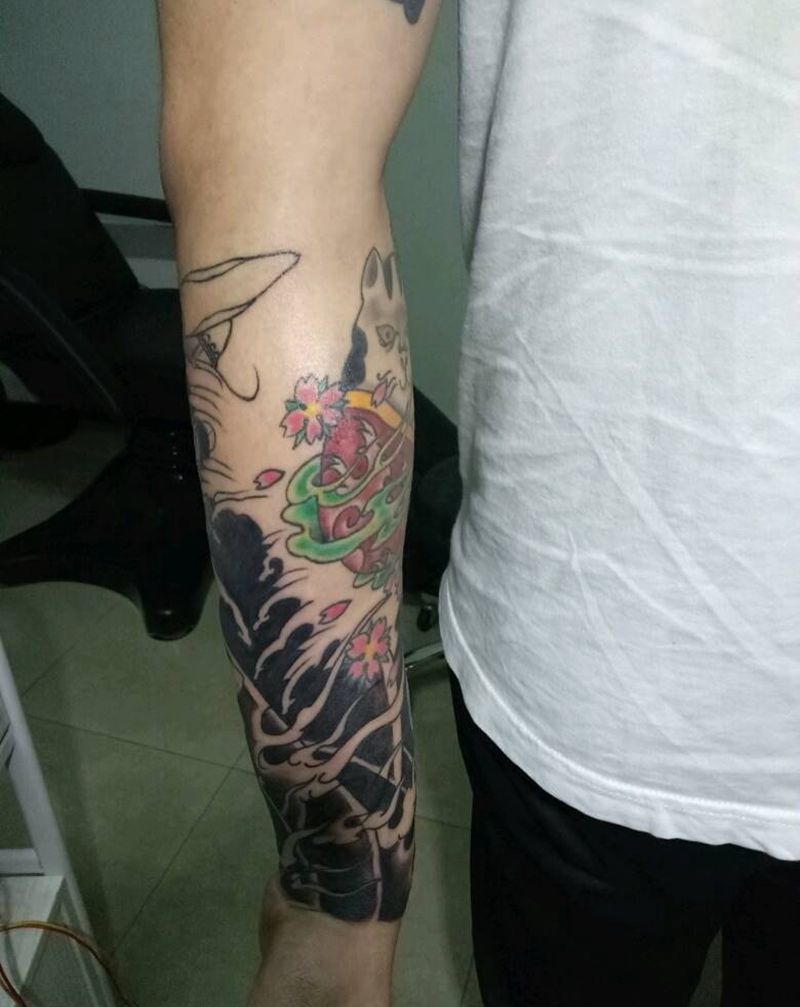花臂衔接纹身图片