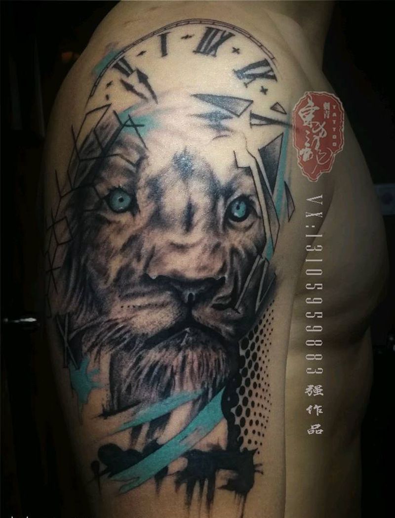 狮子纹身纹身图片_手臂动物宁德福建成品纹身图案