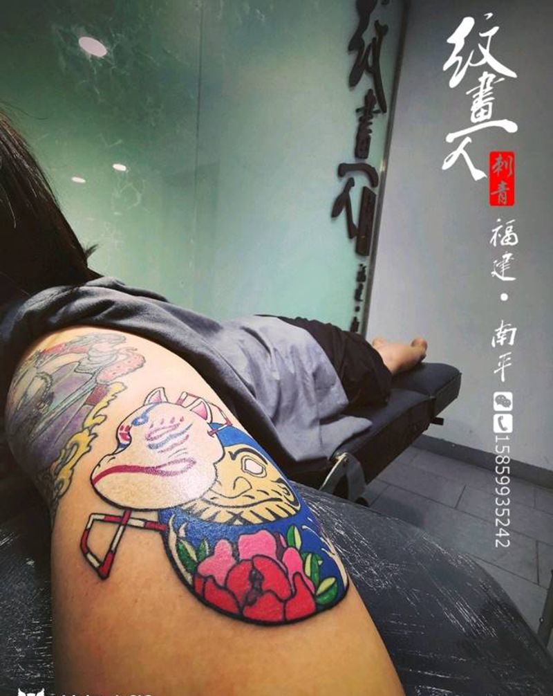 达摩蛋纹身图片_手臂老传统纹身图案