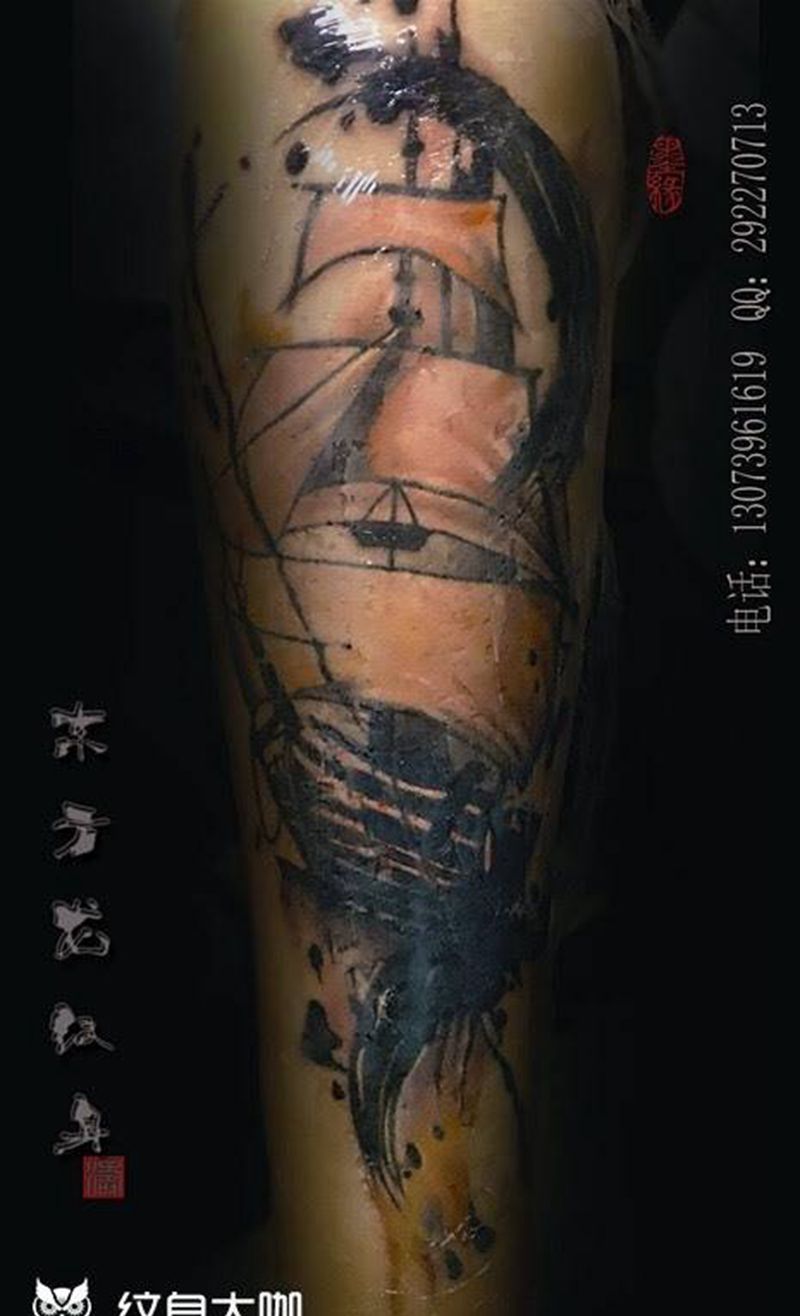 帆船纹身纹身图片_成品手部手臂东方龙宁德福建纹身图案
