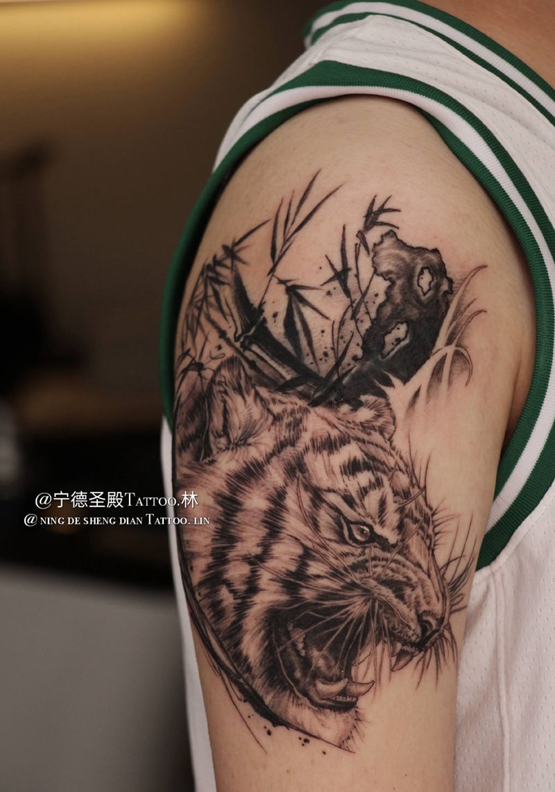 盖图纹身图片_手臂水墨欧美写实纹身图案
