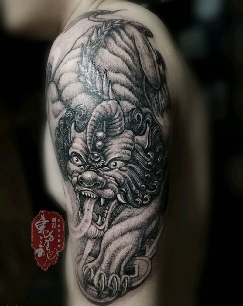 貔貅纹身图片_手臂新传统貔貅纹身图案