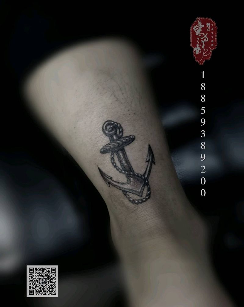铁锚纹身图片_腿部纹身图案