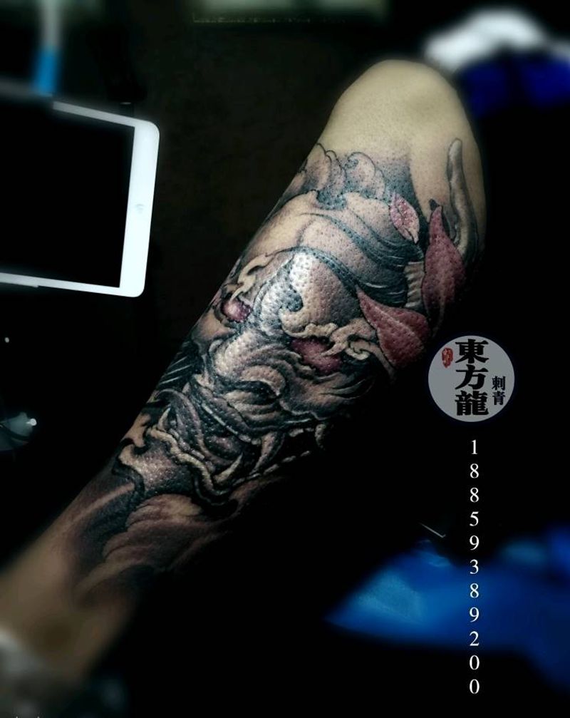 般若纹身纹身图片_腿部新传统般若纹身图案