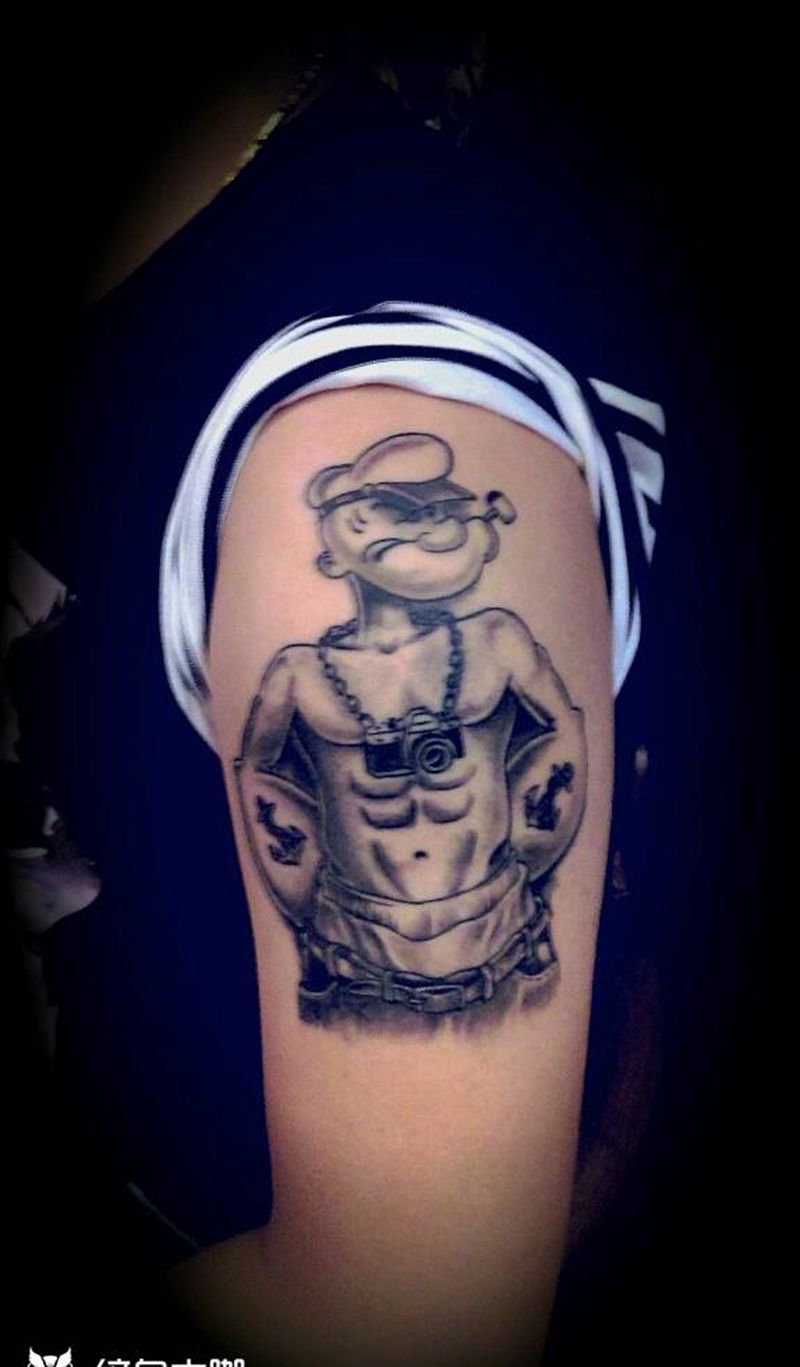 大力水手菠菜哥纹身图片_手臂欧美人物纹身图案