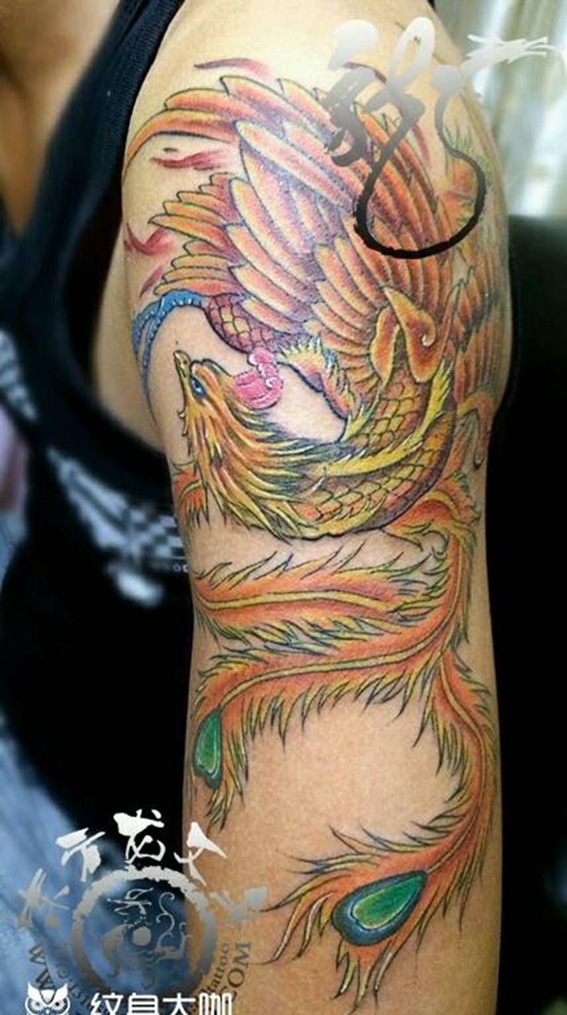凤凰纹身纹身图片_手臂传统动物纹身图案