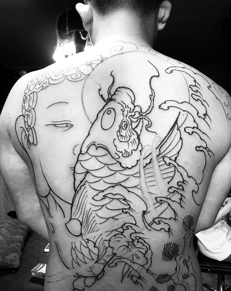 满背纹身图片_新传统纹身图案
