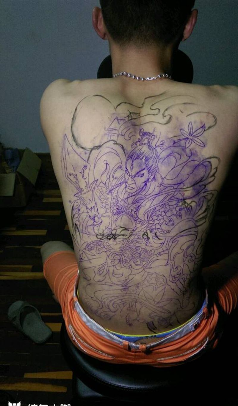 二郎神割线(作品未完成)纹身图片