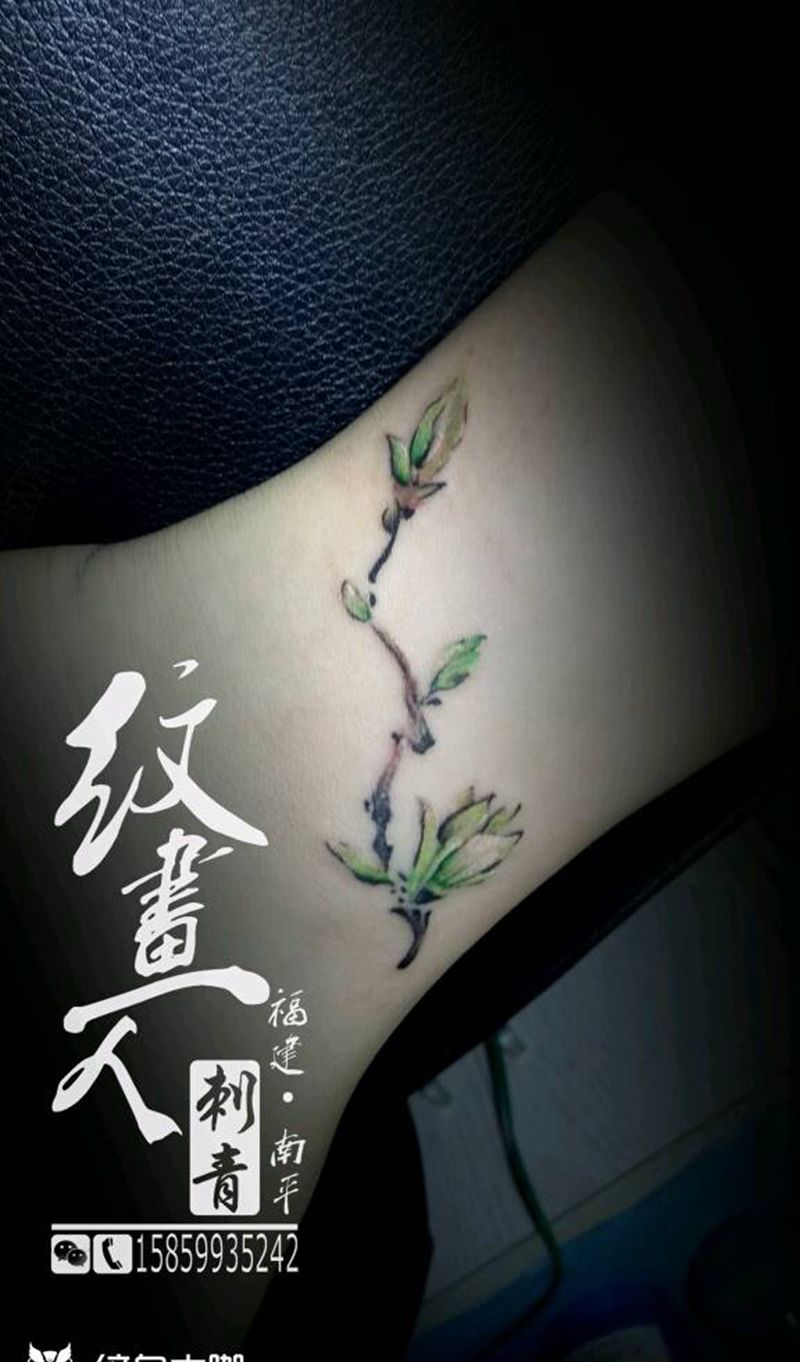 植物纹身图片_腿部清新植物成品纹身图案