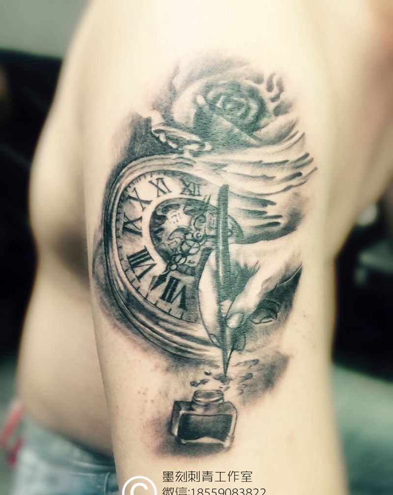 时钟笔记纹身图片