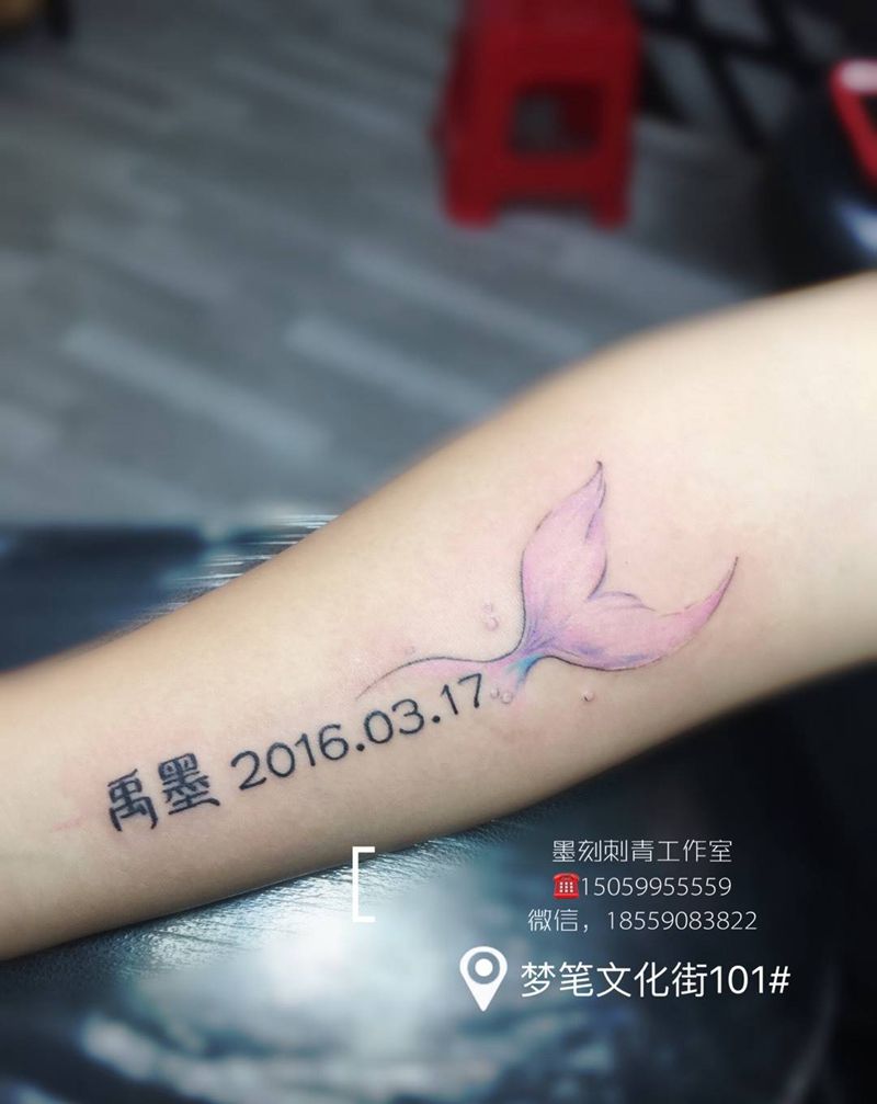 客人定制纹身图片_手臂水彩纹身图案