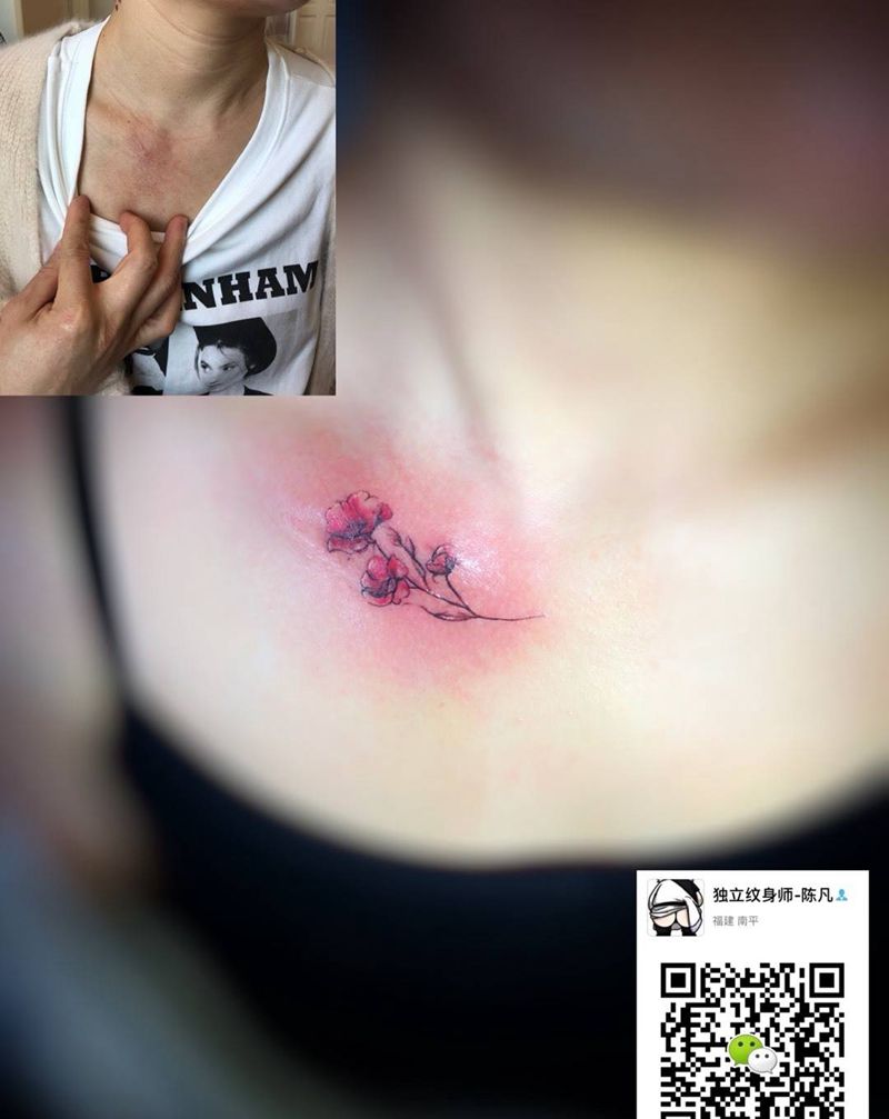 疤痕遮盖纹身图片_成品肩部颈部欧美清新写实贴纸植物原创静物纹身图案