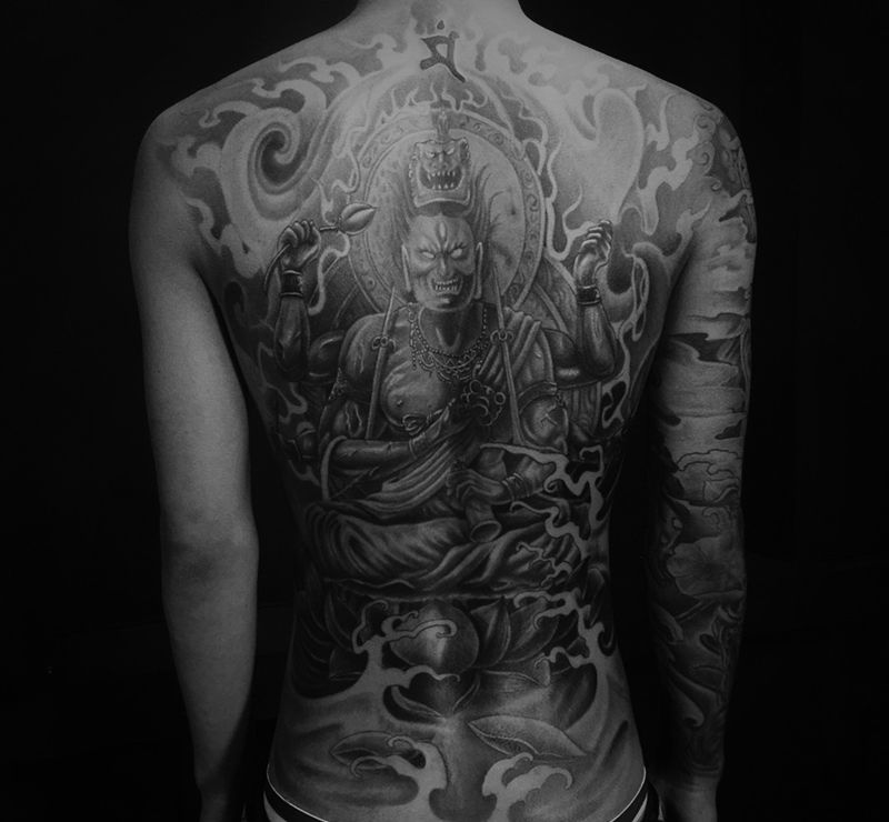 大黑天纹身图片_成品背部传统人物习俗鬼神宗教纹身图案