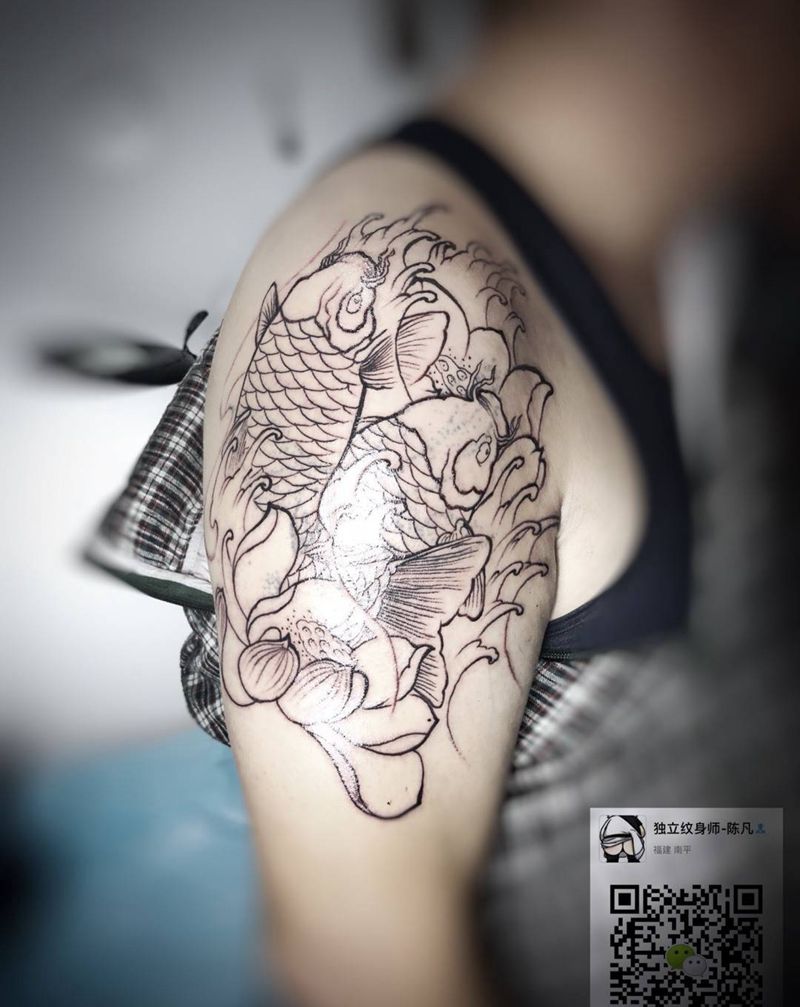 遮盖作品,未完成纹身图片_成品手臂肩部传统国画习俗动物原创贴纸宗教纹身图案