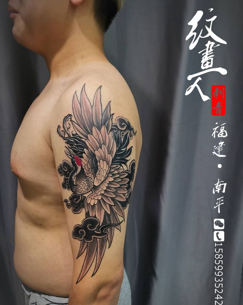 仙鹤纹身图片_手臂新传统纹身图案