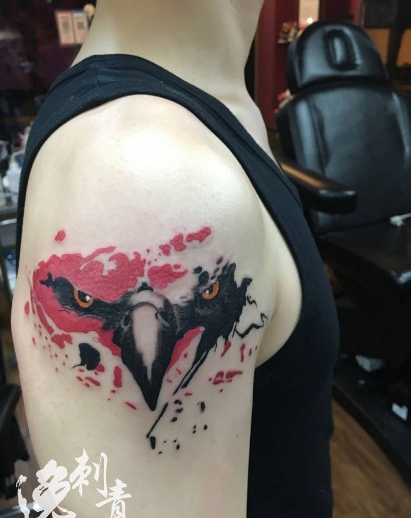 老鹰纹身图片_手臂水彩纹身图案