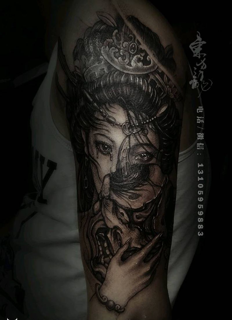 艺伎纹身图片_手臂人物成品纹身图案