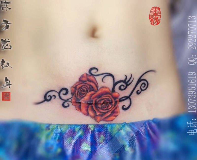 遮盖作品纹身图片_成品腹部东方龙宁德福建纹身图案