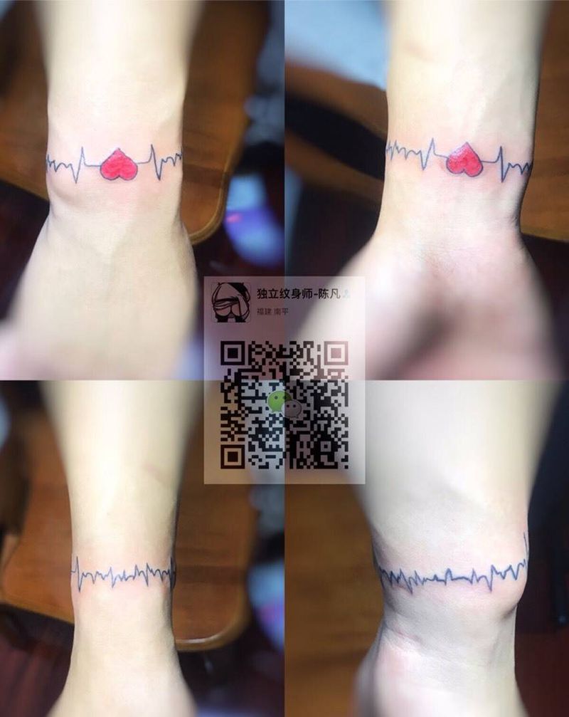 心电图手环纹身图片_成品手臂清新贴纸几何原创纹身图案