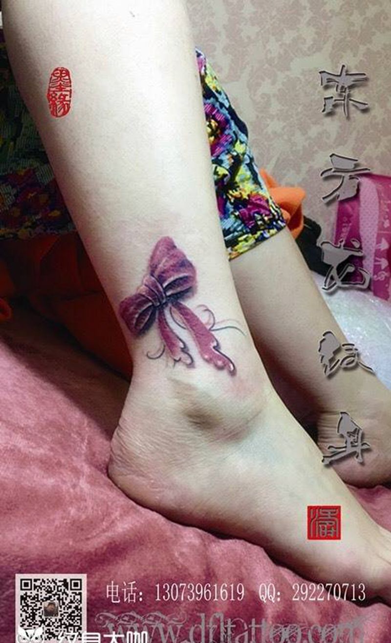 蝴蝶结纹身纹身图片_成品脚部清新静物东方龙纹身图案
