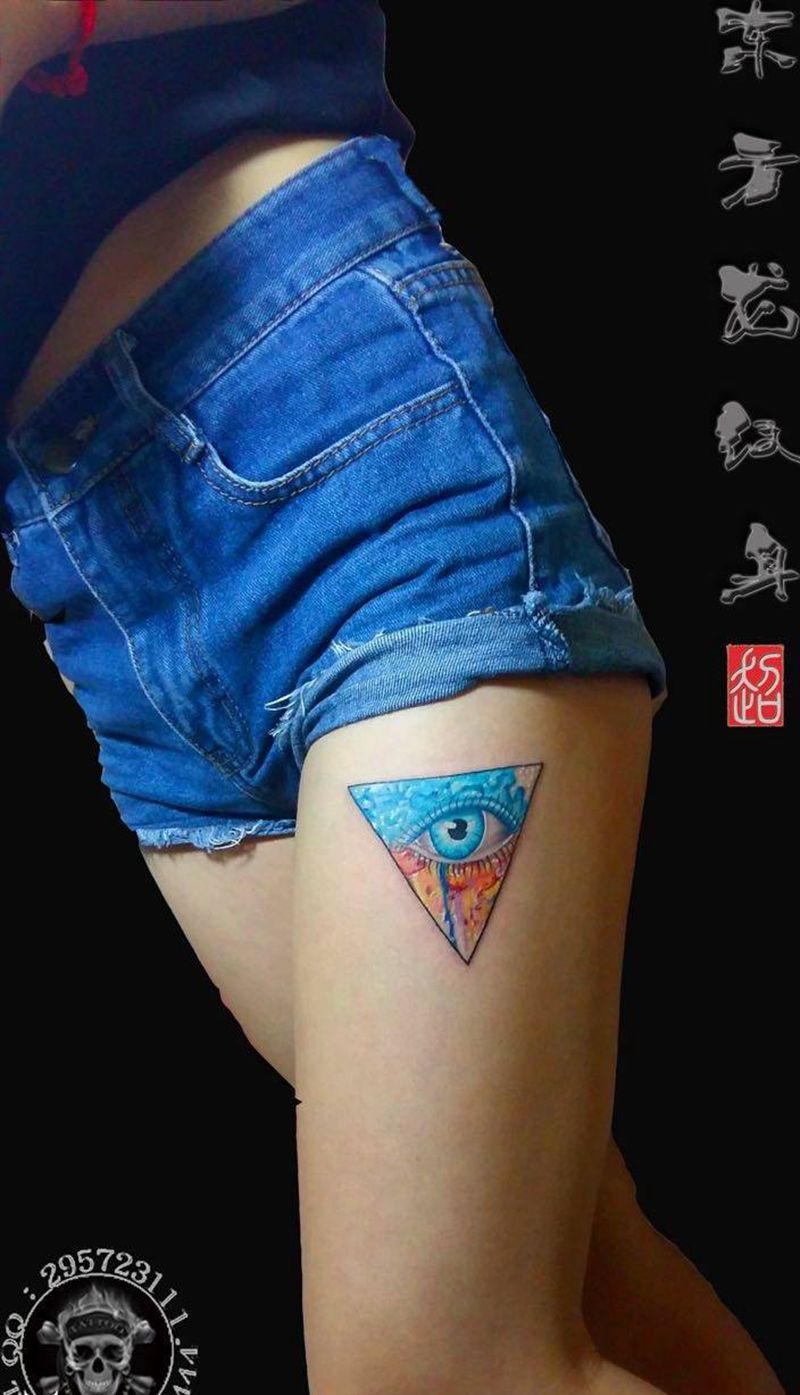 上帝之眼纹身纹身图片_成品腿部欧美东方龙宁德福建纹身图案