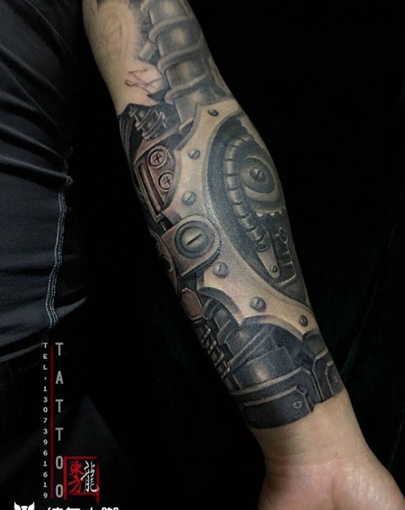 机械纹身纹身图片_成品手臂原创东方龙纹身图案