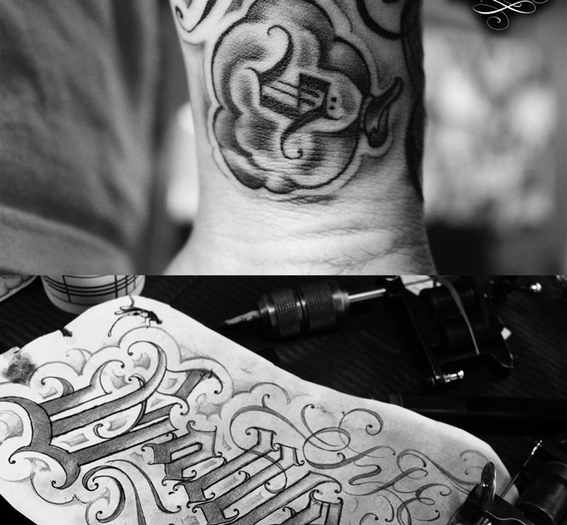 店里作品花体字纹身图片