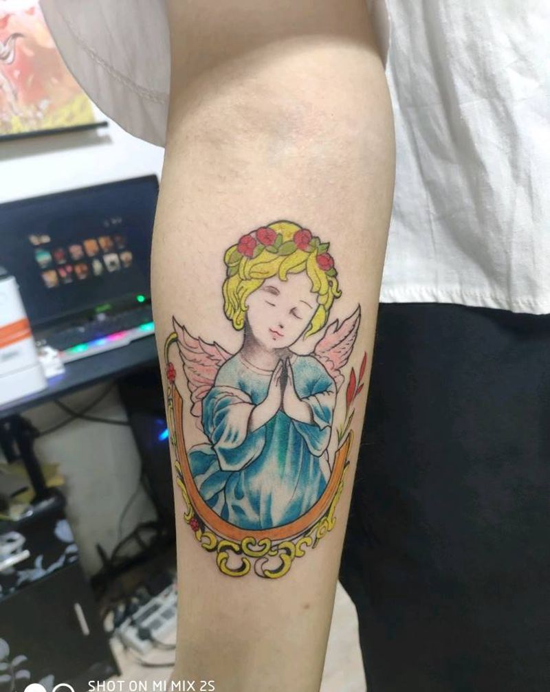 天使纹身图片_水彩纹身图案