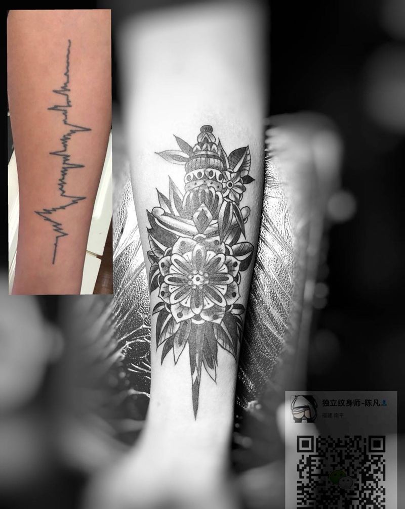 Old School遮盖纹身图片_成品手臂欧美传统贴纸几何植物静物原创宗教纹身图案