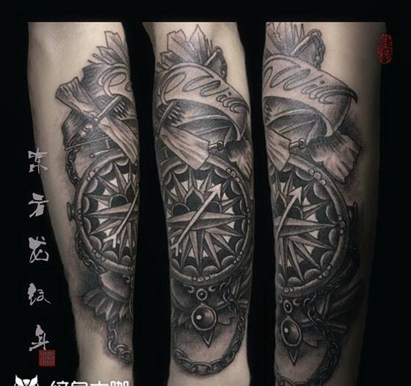 指南针纹身，宁德纹身纹身图片_成品手部手臂欧美静物东方龙宁德福建纹身图案